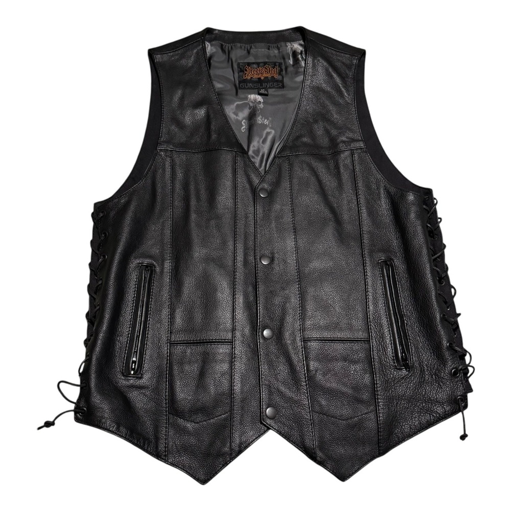 Street & Steel Gunslinger Black Snap Closure Leather Biker Vest Men's‎ Medium